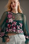 Thumbnail View 1: By Anthropologie Long-Sleeve Embroidered Mesh Top