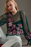 Thumbnail View 4: By Anthropologie Long-Sleeve Embroidered Mesh Top