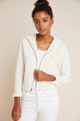 white cropped zip up hoodie