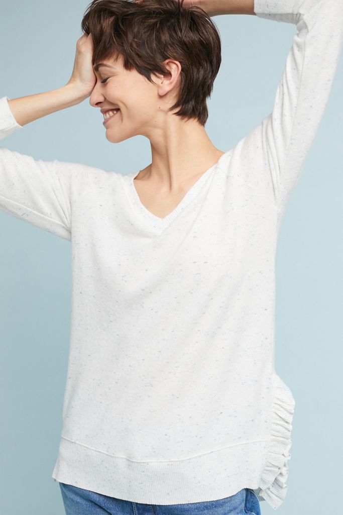 Brushed Fleece VNeck Pullover Anthropologie