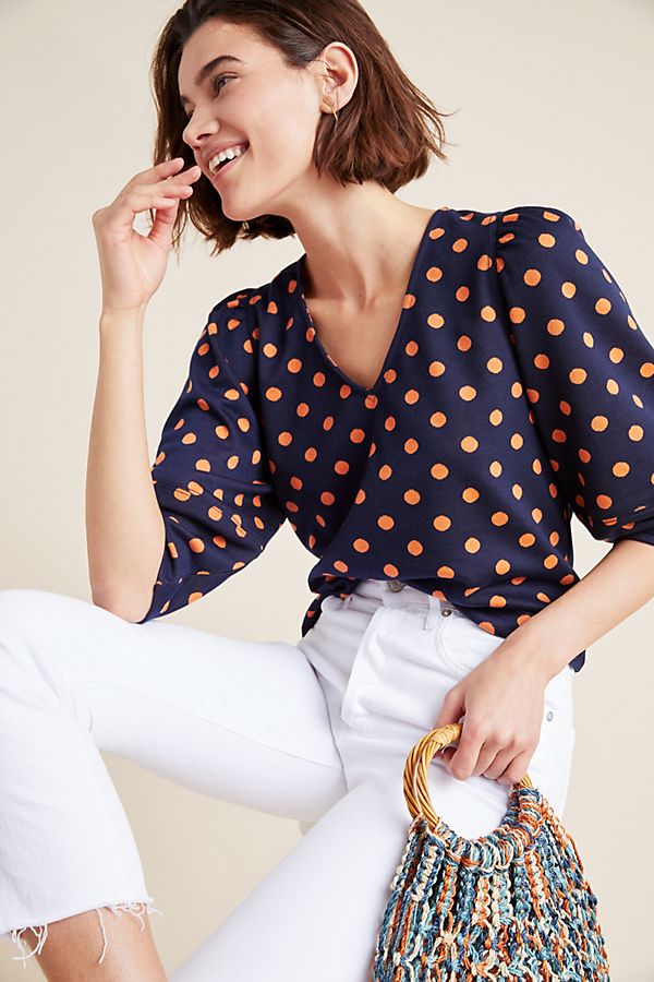 Slide View: 1: Strucutred Polka Dot Top