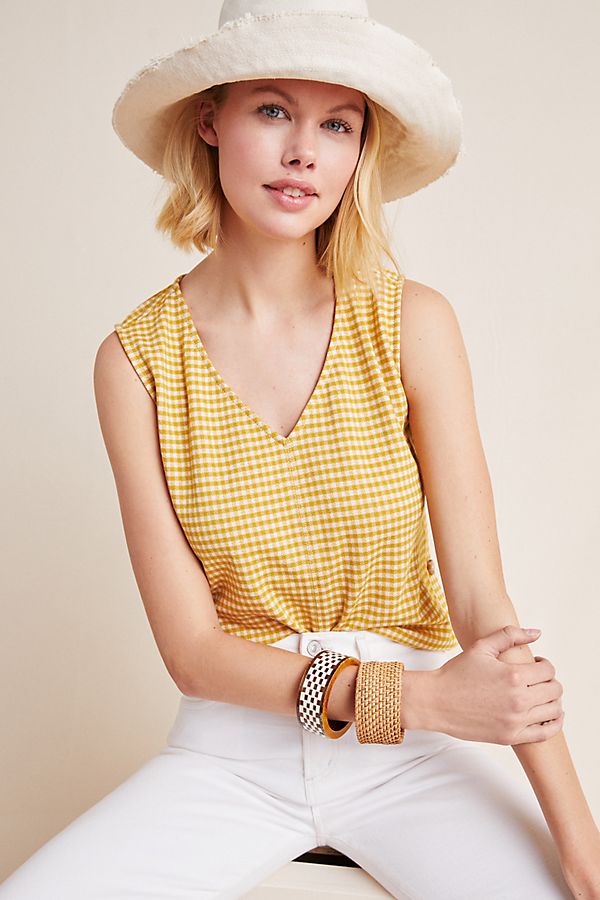 Slide View: 1: Buttoned Gingham Tank