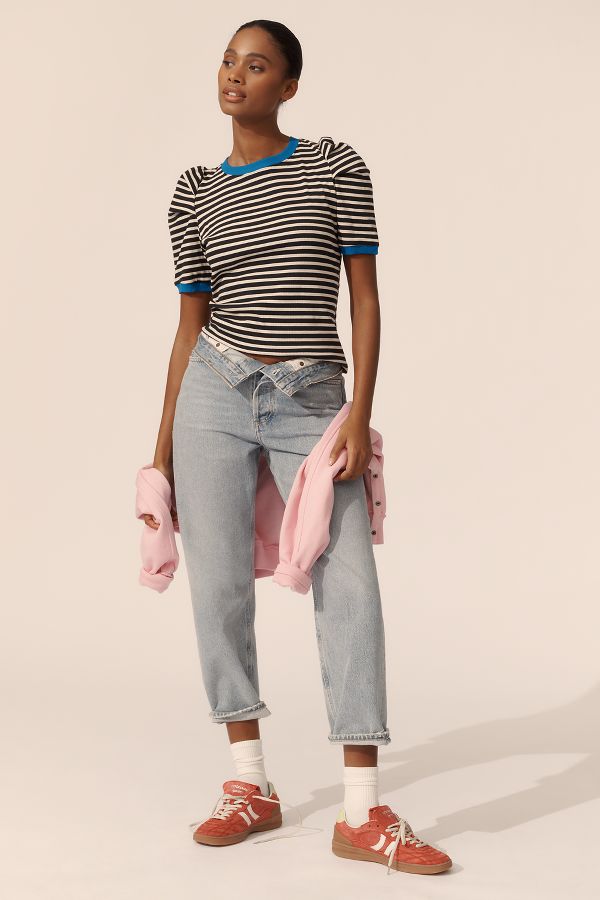 Slide View: 2: Maeve Puff-Sleeve Striped Top