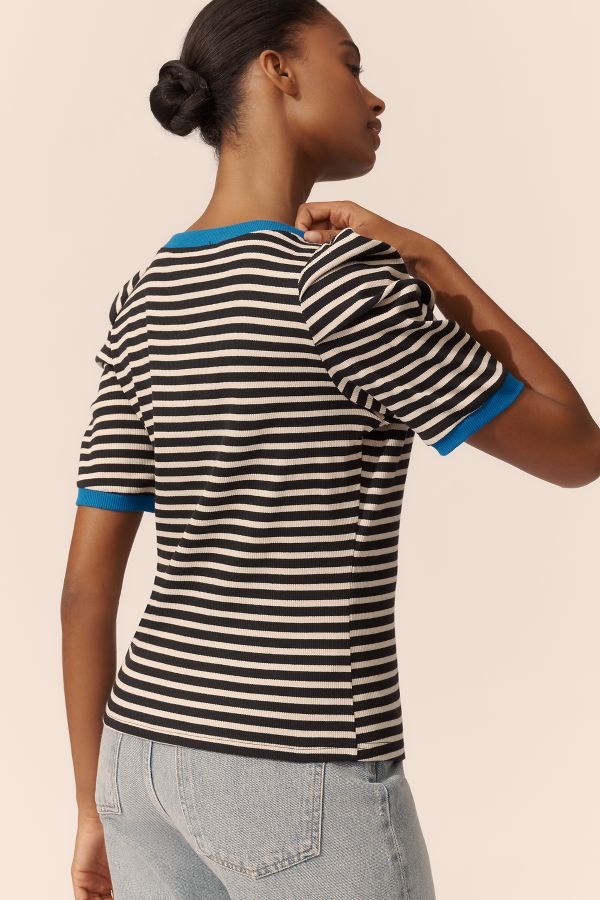 Slide View: 4: Maeve Puff-Sleeve Striped Top