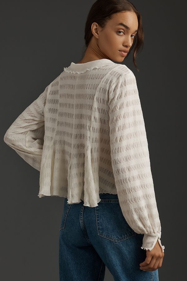 Slide View: 2: By Anthropologie Long-Sleeve Button-Front Textured Blouse