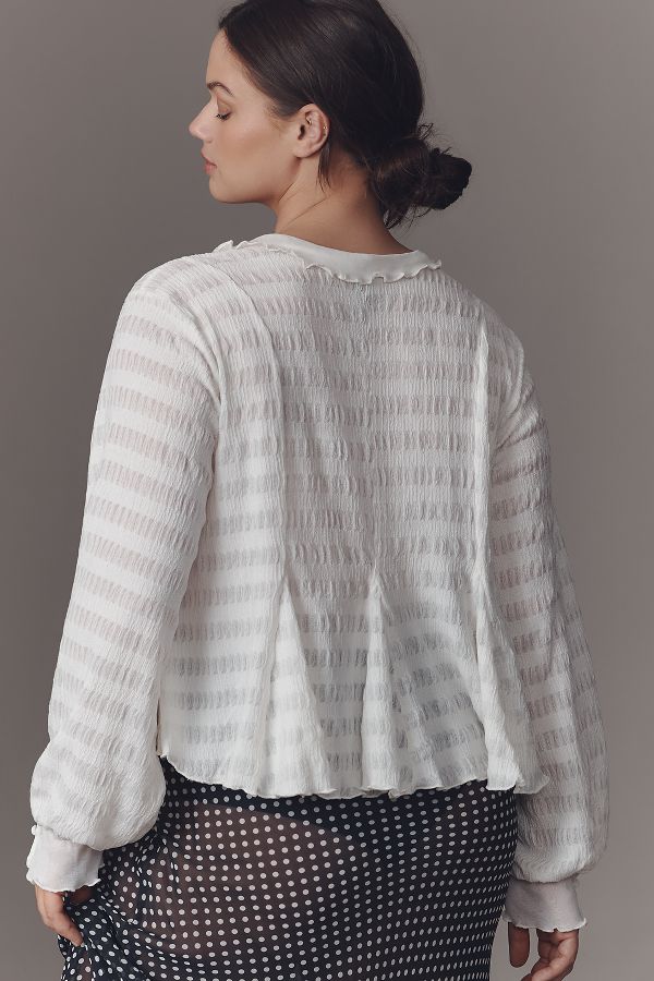 Slide View: 6: By Anthropologie Long-Sleeve Button-Front Textured Blouse