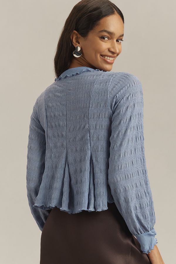 Slide View: 2: By Anthropologie Long-Sleeve Tie-Front Textured Blouse