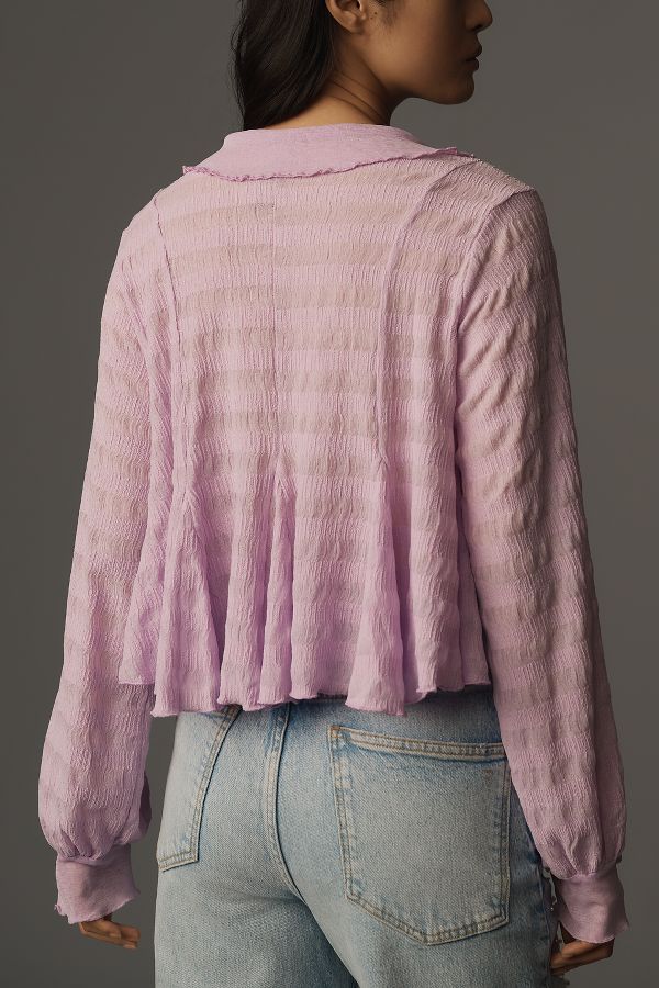 Slide View: 2: By Anthropologie Long-Sleeve Tie-Front Textured Blouse