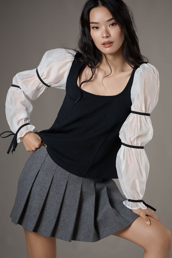 Slide View: 1: Maeve Balloon-Sleeve Top