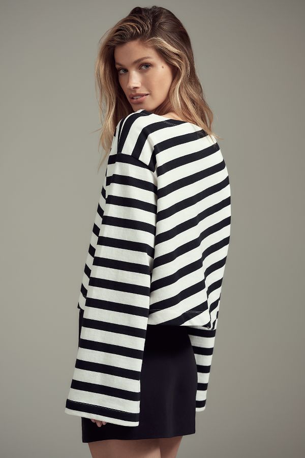 Slide View: 2: Maeve Boatneck Bell-Sleeve Knit Top