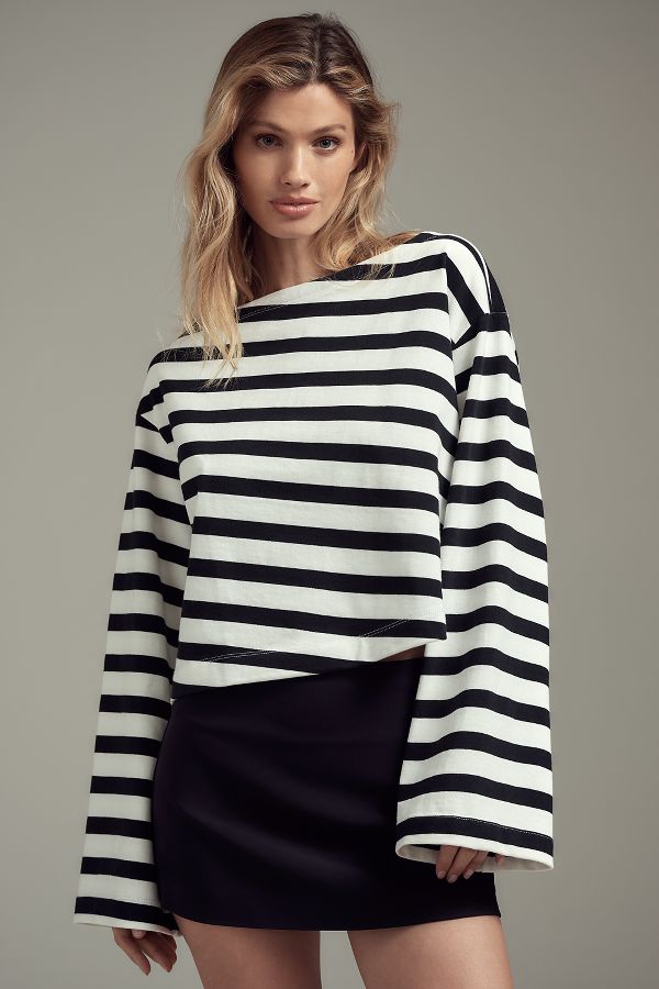 Slide View: 1: Maeve Boatneck Bell-Sleeve Knit Top