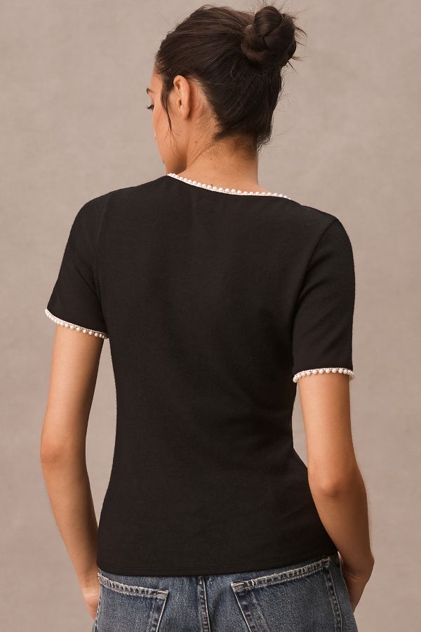 Slide View: 4: Canapé Pearl-Trim Scoop-Neck Tee