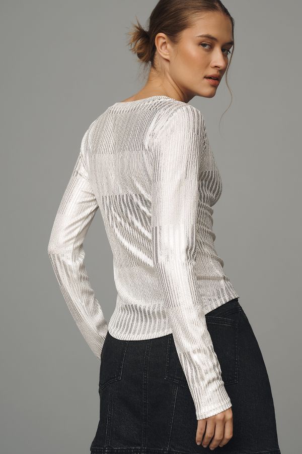 Slide View: 2: The Andie Ribbed Henley Top by Pilcro: Shimmer Edition