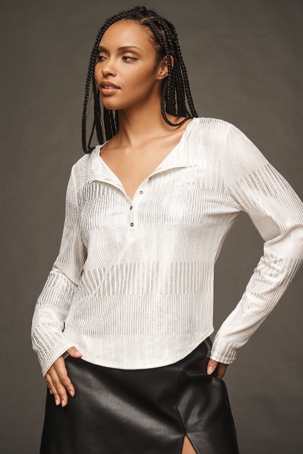 Slide View: 5: The Andie Ribbed Henley Top by Pilcro: Shimmer Edition