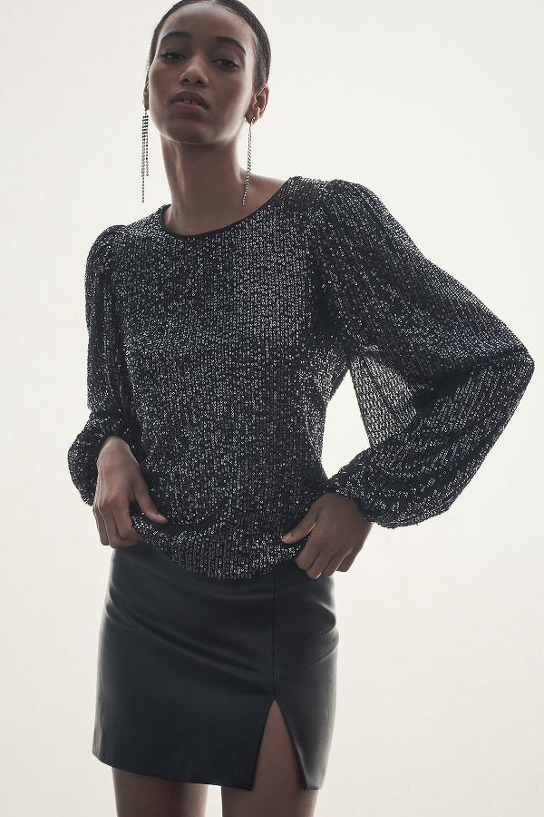 Slide View: 1: Flat White Sequin Top