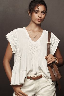 By Anthropologie Smocked Swing Tee