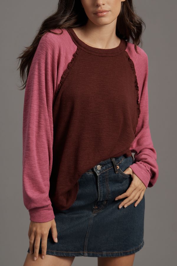 Slide View: 2: Pilcro Ruffled Raglan Thermal Top