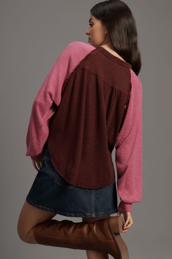 Slide View: 3: Pilcro Ruffled Raglan Thermal Top