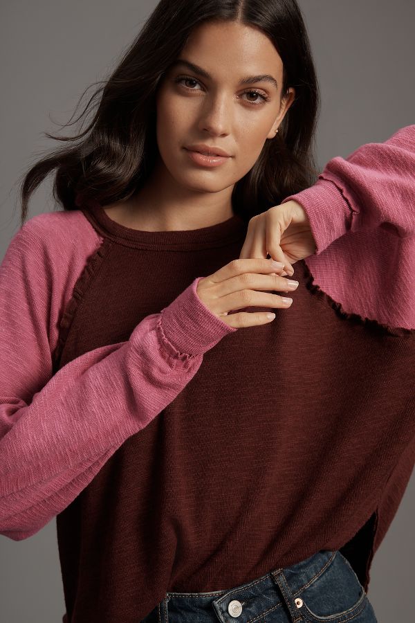 Slide View: 1: Pilcro Ruffled Raglan Thermal Top