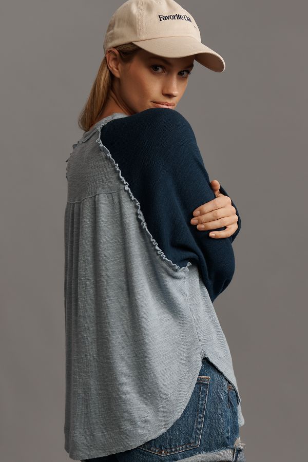 Slide View: 2: Pilcro Ruffled Raglan Thermal Top