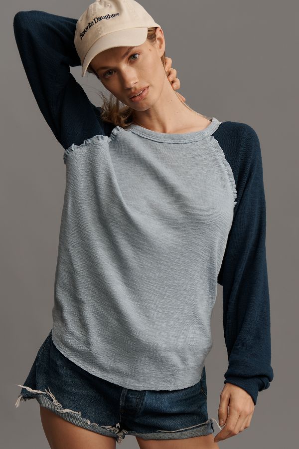 Slide View: 4: Pilcro Ruffled Raglan Thermal Top