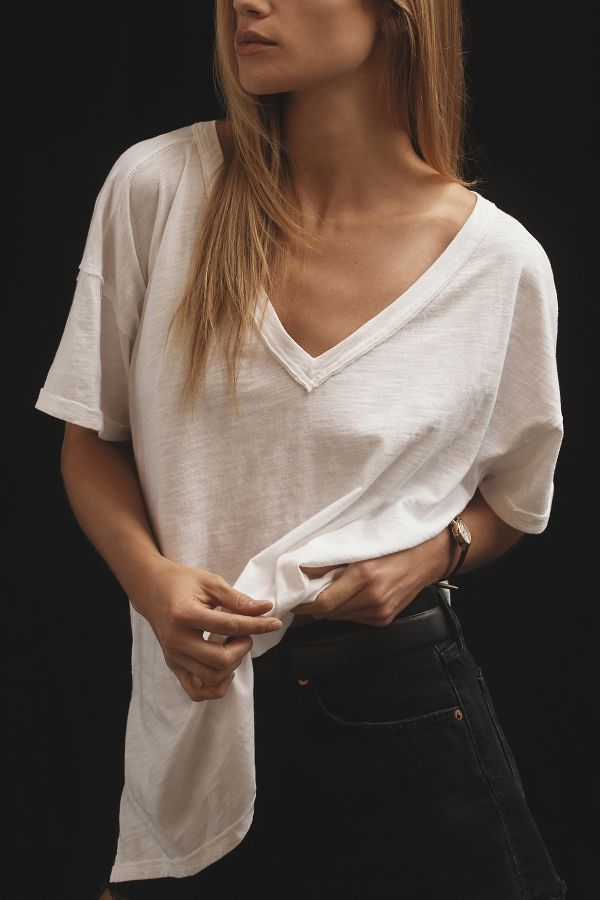 Slide View: 2: The Jordyn Perfect Oversized Cotton-Slub Tee by Pilcro: V-Neck Edition