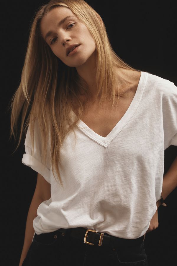 Slide View: 4: The Jordyn Perfect Oversized Cotton-Slub Tee by Pilcro: V-Neck Edition