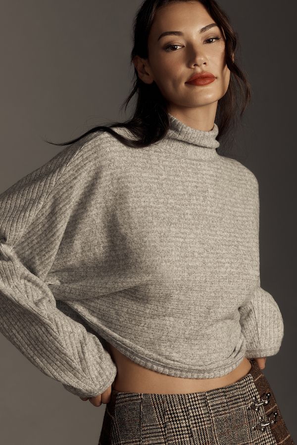 Slide View: 1: Pilcro Cozy Ribbed Turtleneck Batwing Pullover