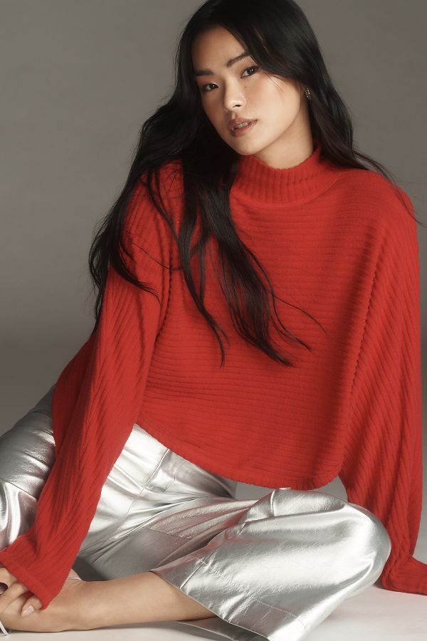 Slide View: 5: Pilcro Cozy Ribbed Turtleneck Batwing Pullover