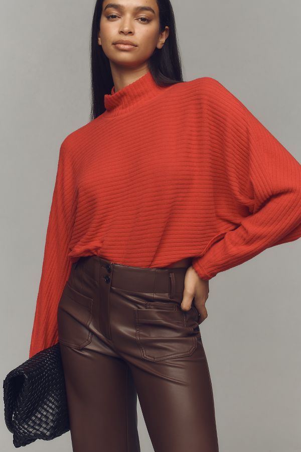 Slide View: 2: Pilcro Cozy Ribbed Turtleneck Batwing Pullover