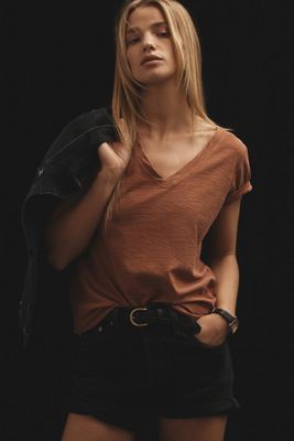 The Bennie Cotton-Slub V-Neck Short-Sleeve Tee by Pilcro