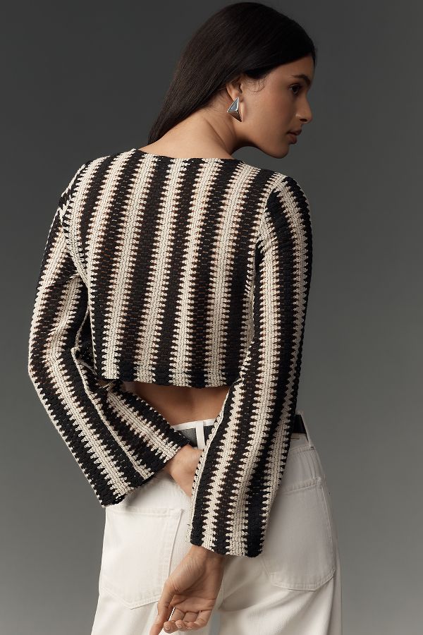 Slide View: 2: Walter Baker Colette Long-Sleeve Crochet Cropped Top