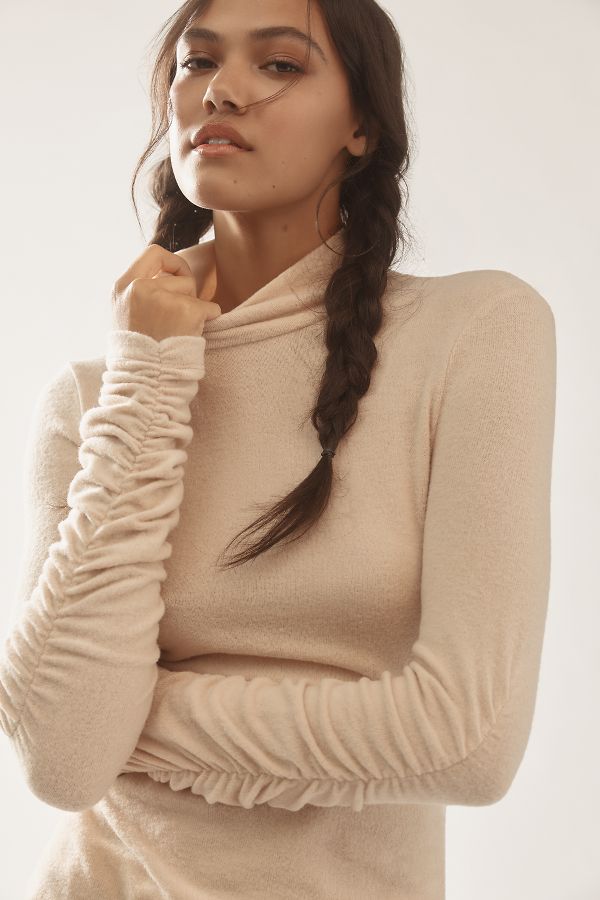 Slide View: 2: By Anthropologie Ruched-Sleeve Turtleneck Top