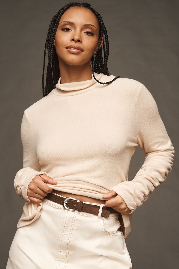 Slide View: 11: By Anthropologie Ruched-Sleeve Turtleneck Top