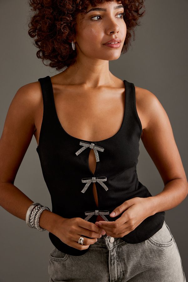 Slide View: 5: By Anthropologie Diamanté Bow Corset Top