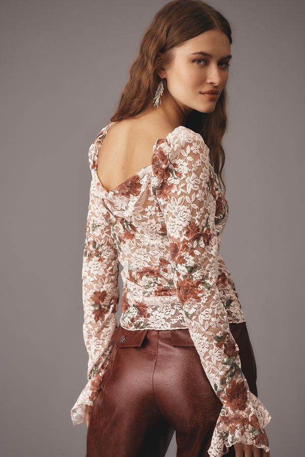 Slide View: 2: By Anthropologie Puff-Shoulder Lace Top