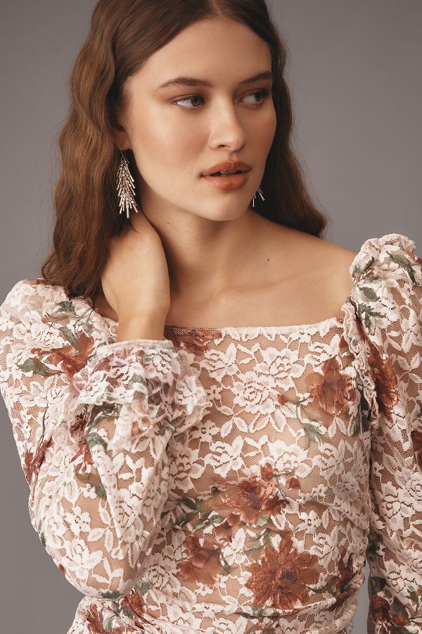 Slide View: 3: By Anthropologie Puff-Shoulder Lace Top