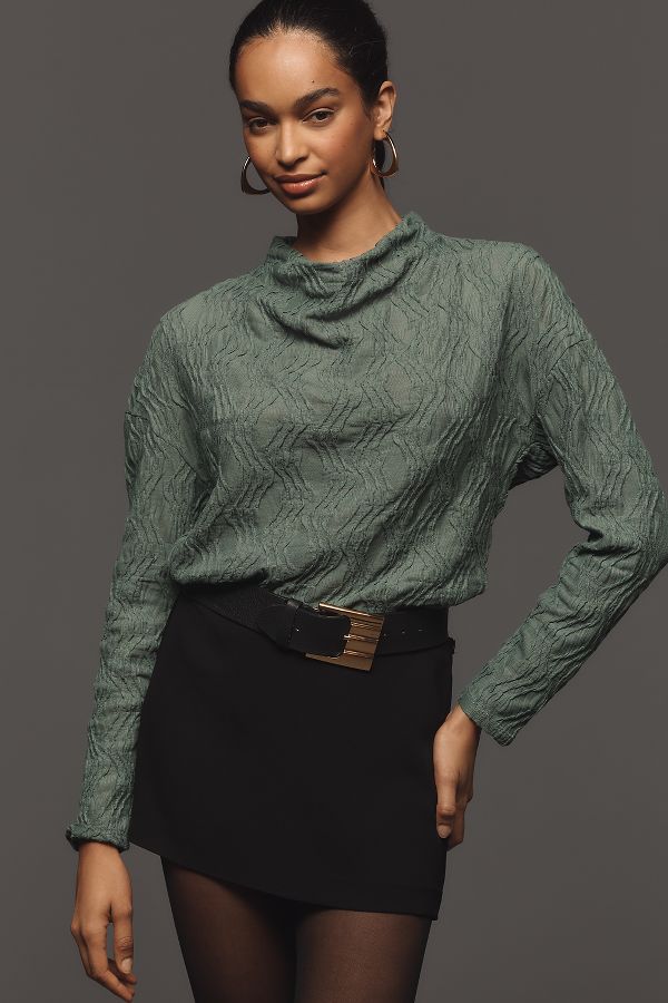 Slide View: 1: By Anthropologie Textured Funnel-Neck Top