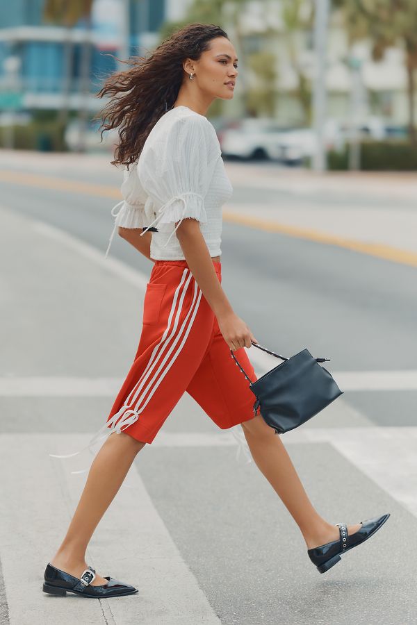 Slide View: 1: By Anthropologie Seersucker Smocked Puff-Sleeve Crop Top