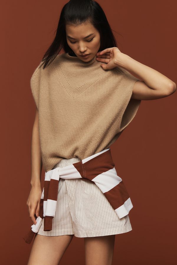 Slide View: 1: The Enza Oversized Ribbed Cashmere Sweater Vest