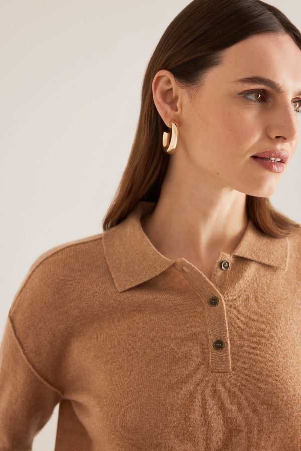 Slide View: 4: The Jensen Cashmere Cropped Polo Jumper by Pilcro