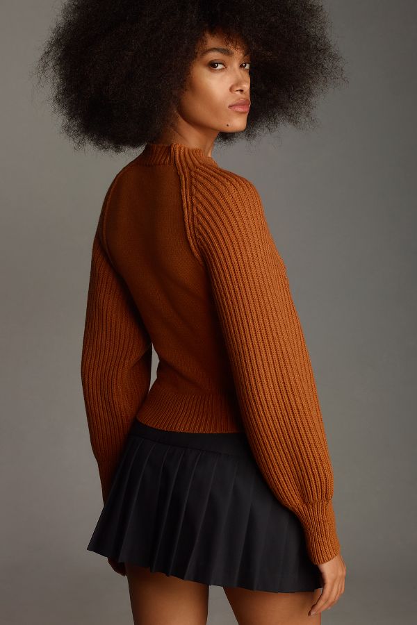 Slide View: 2: Maeve Mock-Neck Raglan Ribbed Sleeve Pullover Sweater