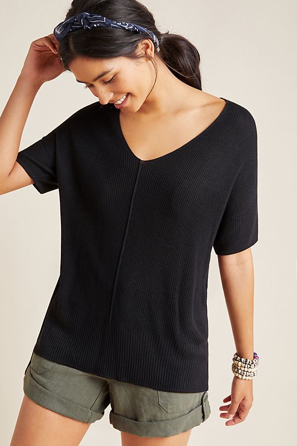 Slide View: 1: Lola V-Neck Ribbed Pullover