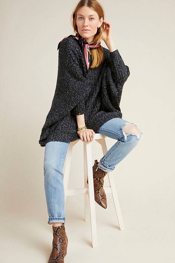 Slide View: 1: Abigail Textured Poncho Sweater