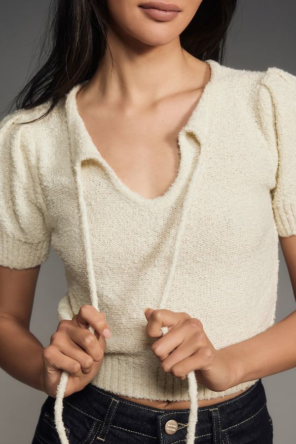 Slide View: 4: 4SI3NNA Textured Keyhole Knit Top