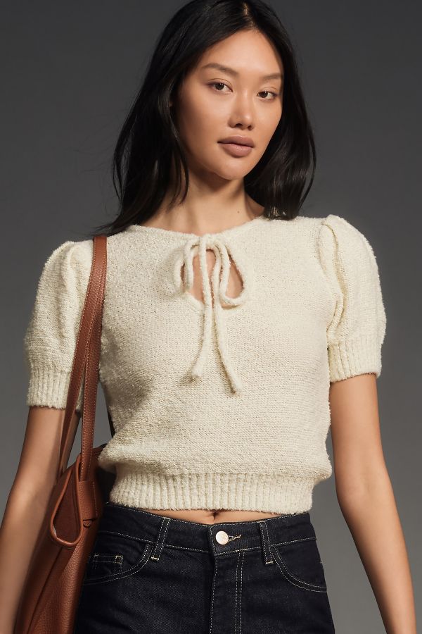 Slide View: 1: 4SI3NNA Textured Keyhole Knit Top