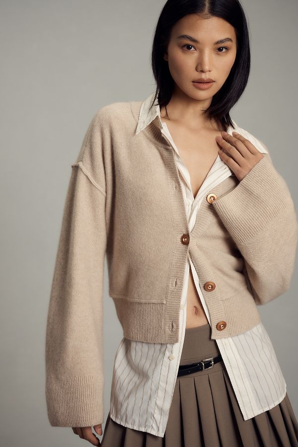 Slide View: 1: Pilcro Wide-Sleeve Cashmere Cardigan