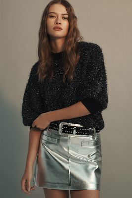 The Violette Short-Sleeve Tinsel Sweater by Maeve