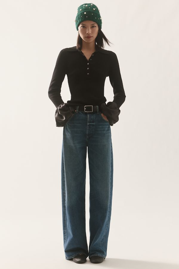 Slide View: 2: Maeve Satin-Cuff Polo Jumper