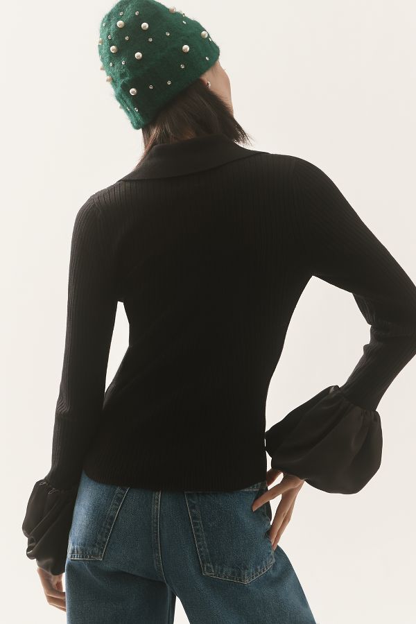 Slide View: 4: Maeve Satin-Cuff Polo Jumper